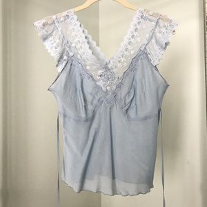 Hype Blue Lace Blouse with Tie Waist